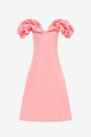 Exclusive LEO LIN Annie Off Shoulder Frill Midi Dress - Strawberry Pink