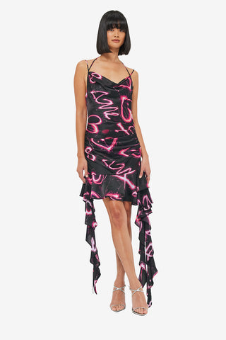Exclusive LEO LIN Alba Mini Dress - Neon Heart Print