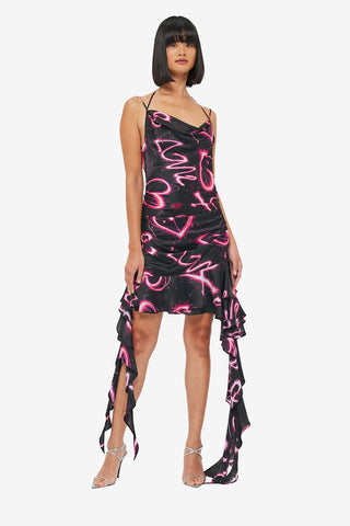 Exclusive LEO LIN Alba Mini Dress - Neon Heart Print