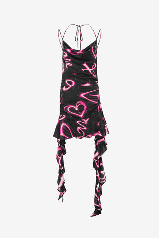 Exclusive LEO LIN Alba Mini Dress - Neon Heart Print