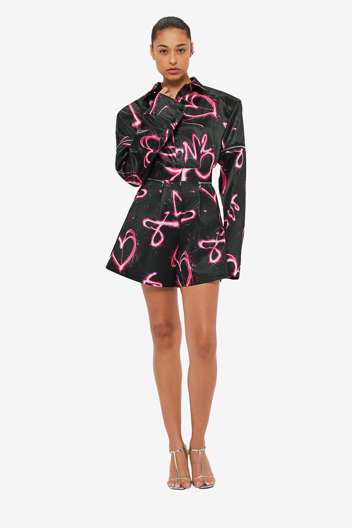 Exclusive LEO LIN Irina Blouse - Neon Heart Print