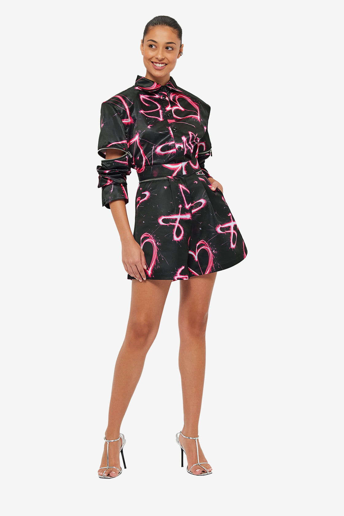 Exclusive LEO LIN Irina Blouse - Neon Heart Print