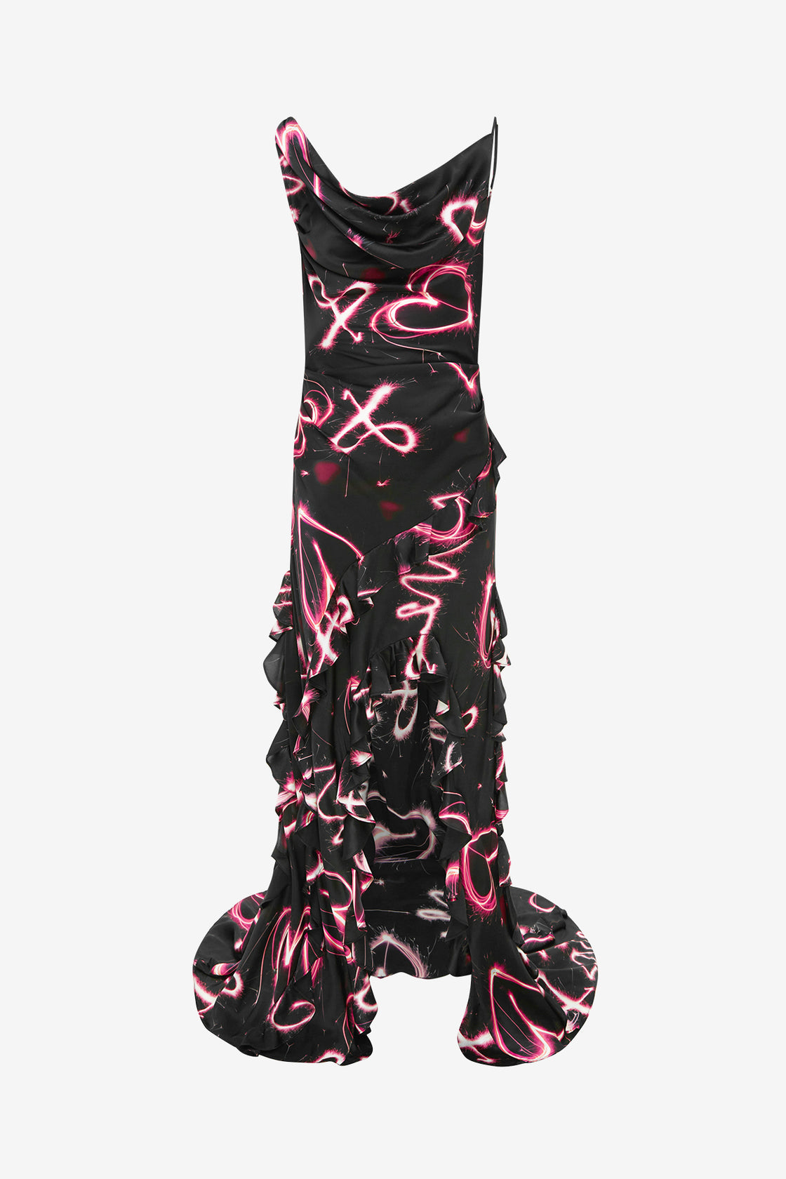Exclusive LEO LIN Remy Low Back Split Maxi Dress - Neon Heart Print
