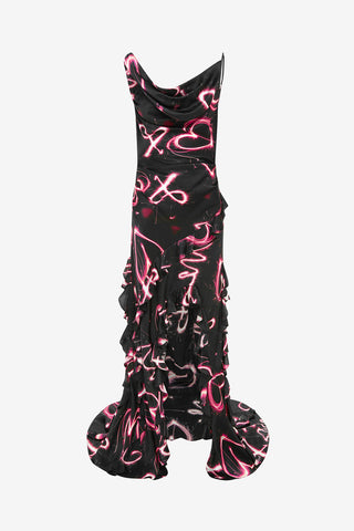 Exclusive LEO LIN Remy Low Back Split Maxi Dress - Neon Heart Print