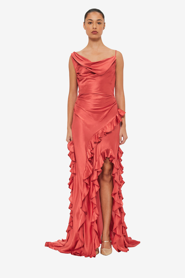 Exclusive LEO LIN Remy Low Back Split Maxi Dress - Mulberry