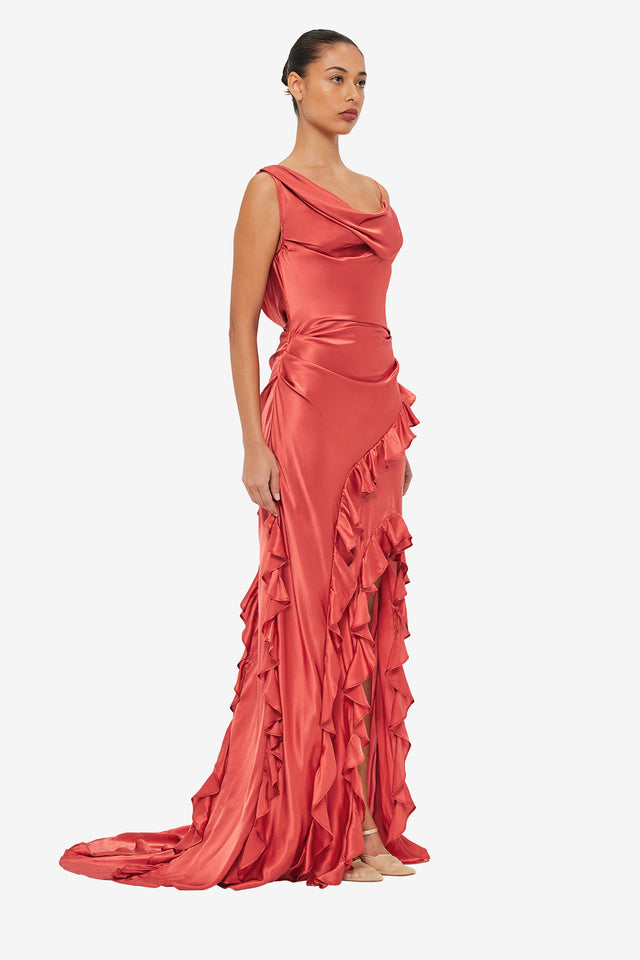 Exclusive LEO LIN Remy Low Back Split Maxi Dress - Mulberry