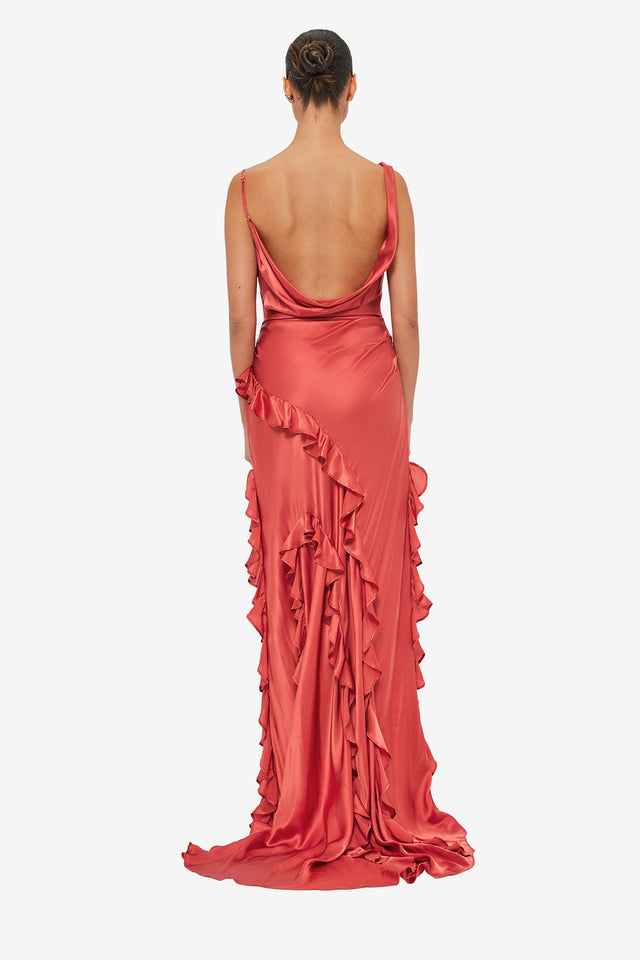 Exclusive LEO LIN Remy Low Back Split Maxi Dress - Mulberry