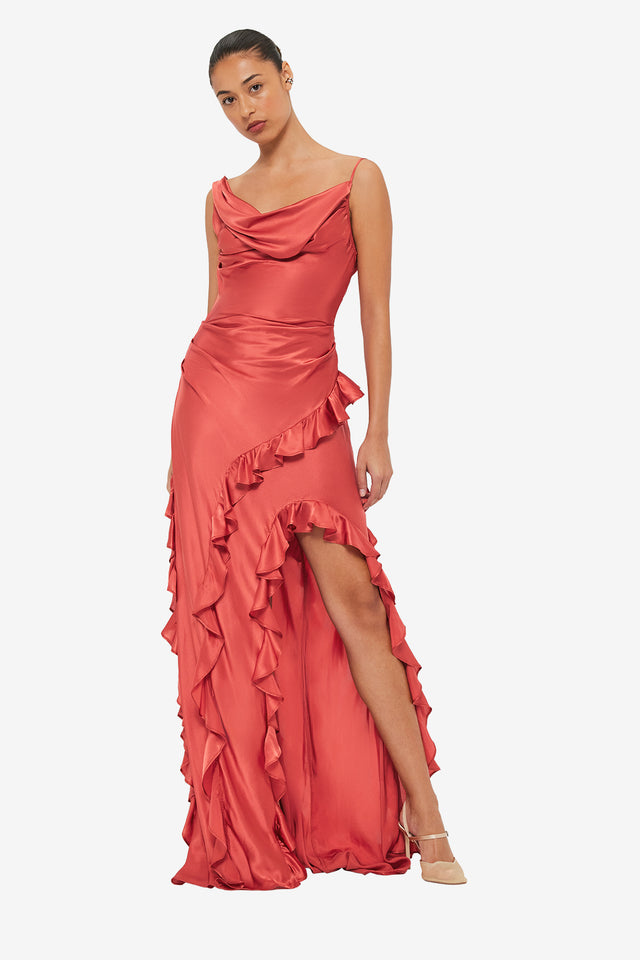 Exclusive LEO LIN Remy Low Back Split Maxi Dress - Mulberry