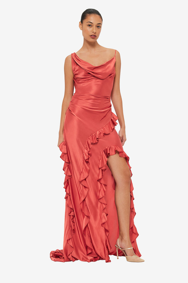 Exclusive LEO LIN Remy Low Back Split Maxi Dress - Mulberry