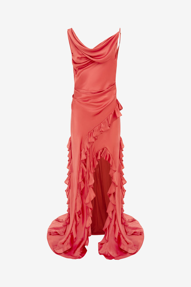 Exclusive LEO LIN Remy Low Back Split Maxi Dress - Mulberry