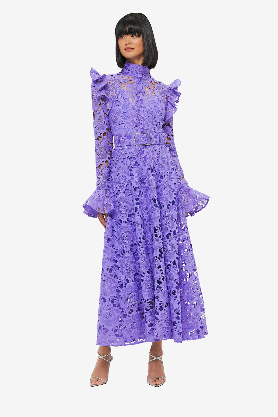 Exclusive LEO LIN Aliyah Lace Butterfly Sleeve Midi Dress - Lavender