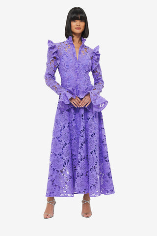 Exclusive LEO LIN Aliyah Lace Butterfly Sleeve Midi Dress - Lavender