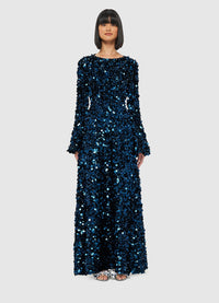 Exclusive Leo Lin Kylie Sequin Open Back Maxi Dress - Midnight Blue