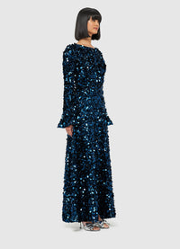 Exclusive Leo Lin Kylie Sequin Open Back Maxi Dress - Midnight Blue