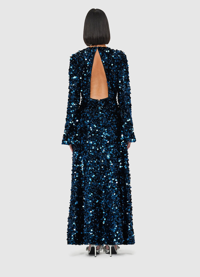 Exclusive Leo Lin Kylie Sequin Open Back Maxi Dress - Midnight Blue