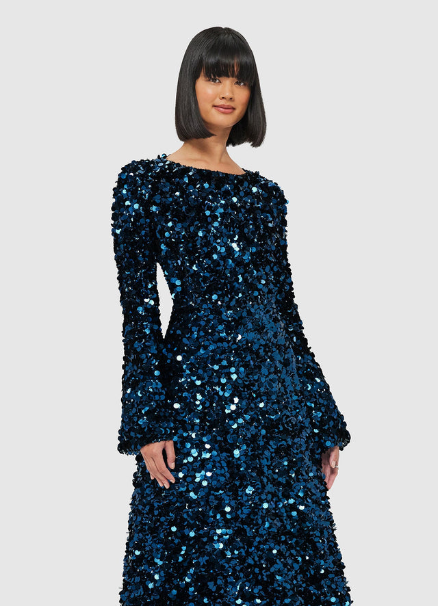 Exclusive Leo Lin Kylie Sequin Open Back Maxi Dress - Midnight Blue