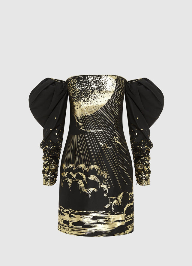 Exclusive Leo Lin Gillian Off Shoulder Bustier Mini Dress - Moonlight Print