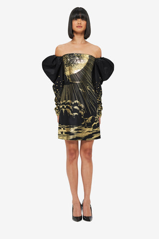 Exclusive LEO LIN Gillian Off Shoulder Bustier Mini Dress - Moonlight Print