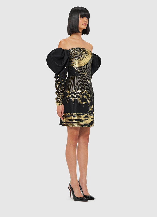 Exclusive Leo Lin Gillian Off Shoulder Bustier Mini Dress - Moonlight Print