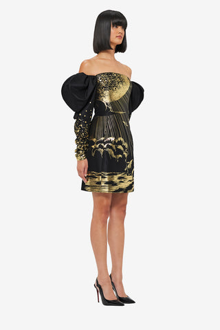 Exclusive LEO LIN Gillian Off Shoulder Bustier Mini Dress - Moonlight Print