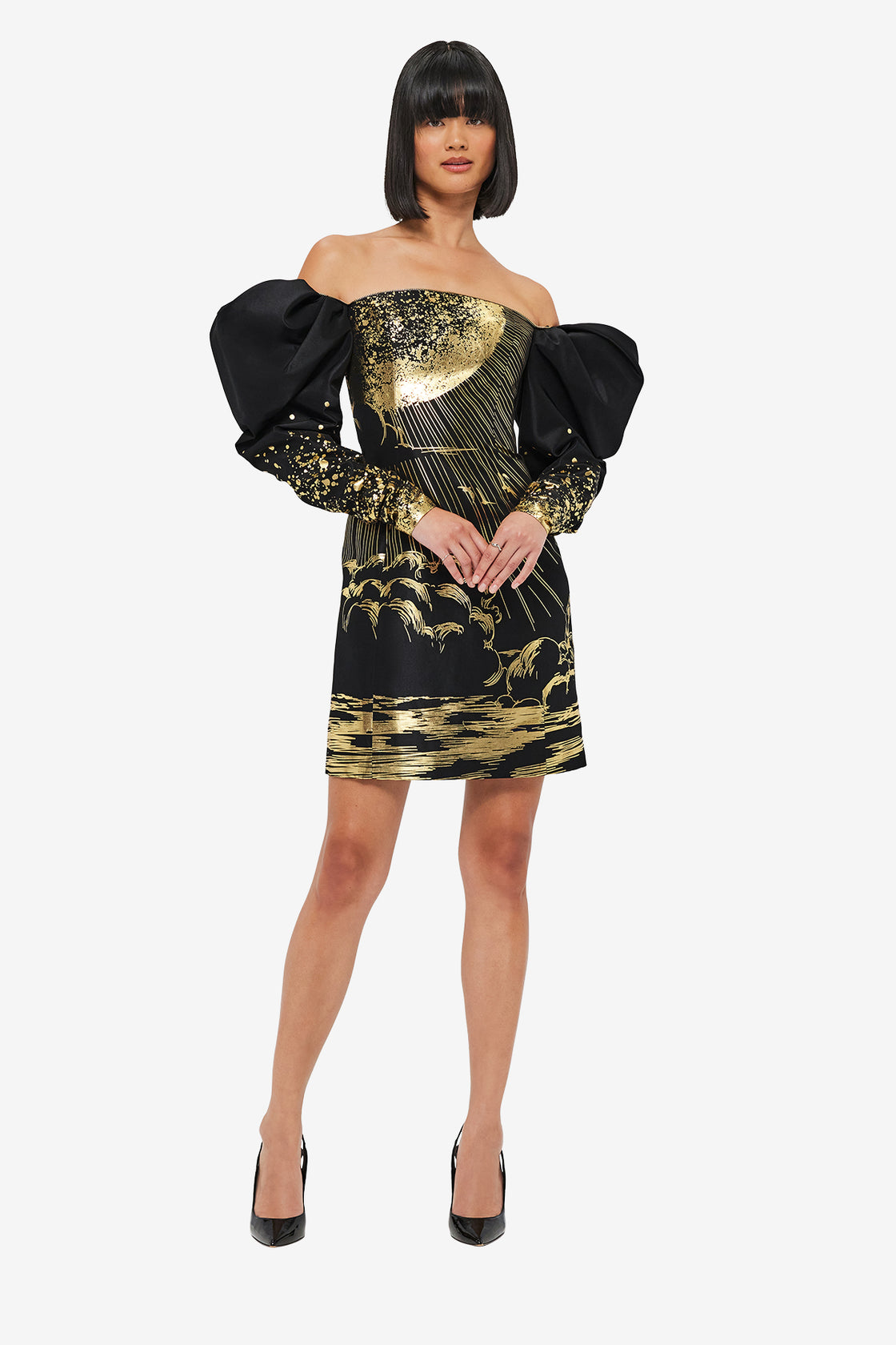 Exclusive LEO LIN Gillian Off Shoulder Bustier Mini Dress - Moonlight Print