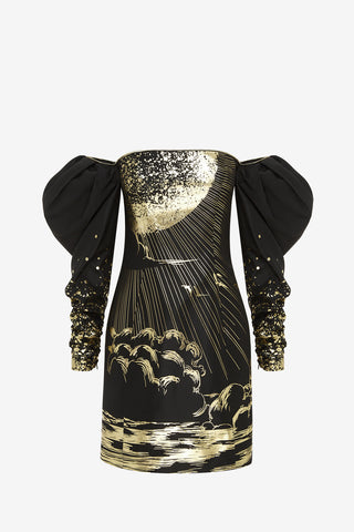 Exclusive LEO LIN Gillian Off Shoulder Bustier Mini Dress - Moonlight Print