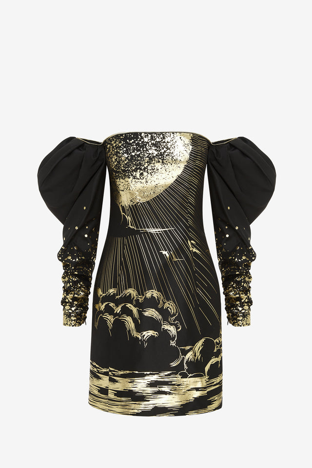 Exclusive LEO LIN Gillian Off Shoulder Bustier Mini Dress - Moonlight Print