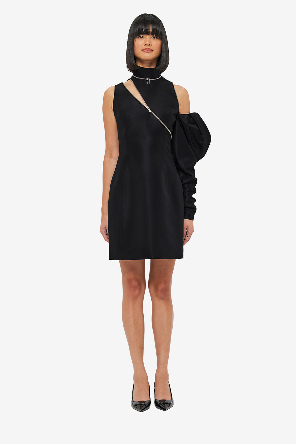 Exclusive LEO LIN Beau One Shoulder Mini Dress - Ebony