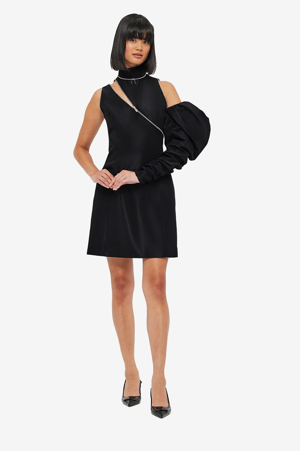 Exclusive LEO LIN Beau One Shoulder Mini Dress - Ebony