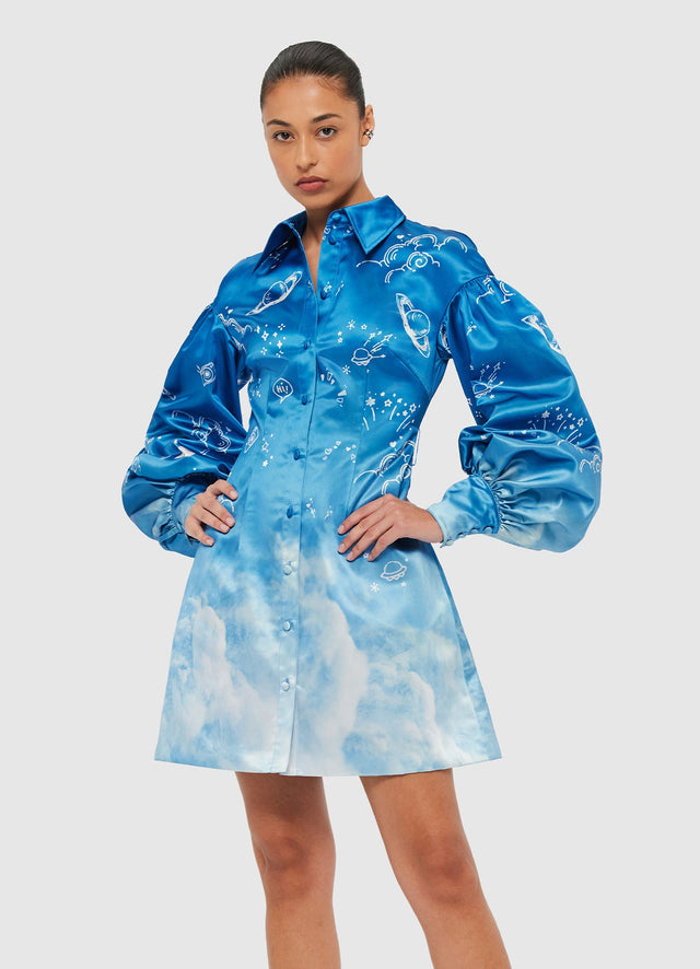 Exclusive Leo Lin Juliana Shirt Mini Dress - Aerial Print