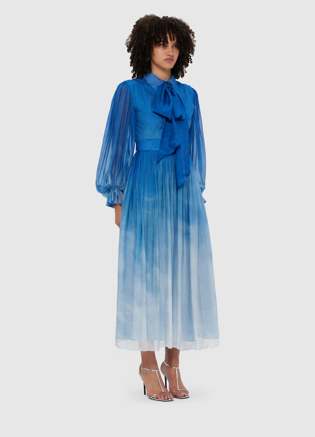 Exclusive Leo Lin Cassie Tie Neck Midi Dress - Aerial Print