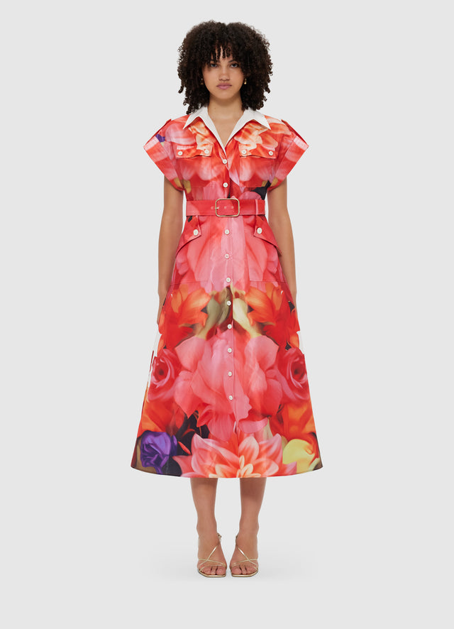 Exclusive Leo Lin Audrey Pocket Shirt Midi Dress - Kaleidoscope Print