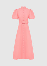 Exclusive Leo Lin Bianca Short Sleeve Midi Dress in Strawberry Pink