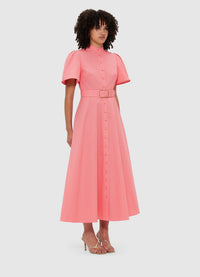 Exclusive Leo Lin Bianca Short Sleeve Midi Dress in Strawberry Pink