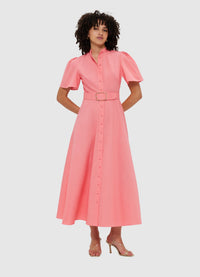 Exclusive Leo Lin Bianca Short Sleeve Midi Dress in Strawberry Pink