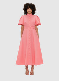 Exclusive Leo Lin Bianca Short Sleeve Midi Dress in Strawberry Pink