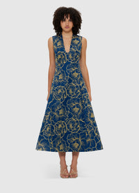 Exclusive Leo Lin Nicola V Neck Midi Dress - Marine Blue