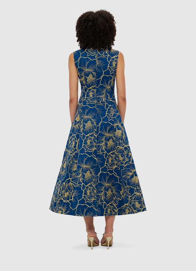 Exclusive Leo Lin Nicola V Neck Midi Dress - Marine Blue