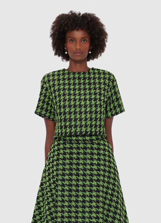 Exclusive LEO LIN Indie Tweed Sleeve Top - Houndstooth