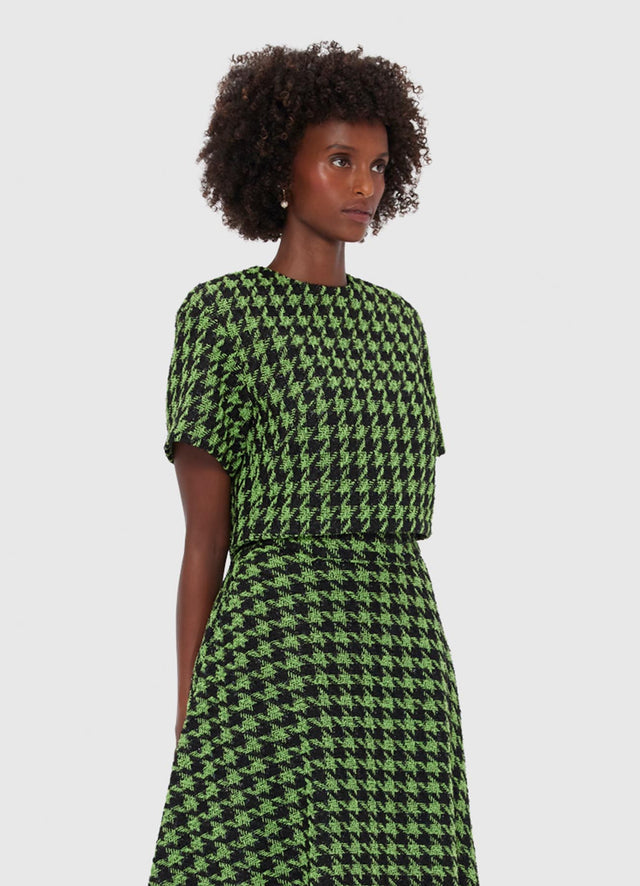 Exclusive LEO LIN Indie Tweed Sleeve Top - Houndstooth
