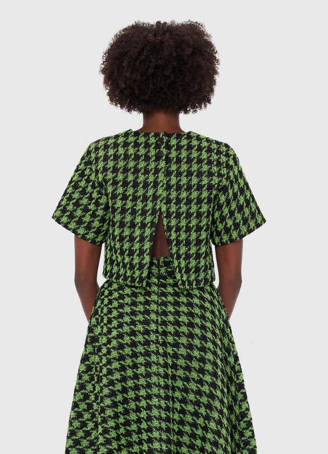 Exclusive LEO LIN Indie Tweed Sleeve Top - Houndstooth