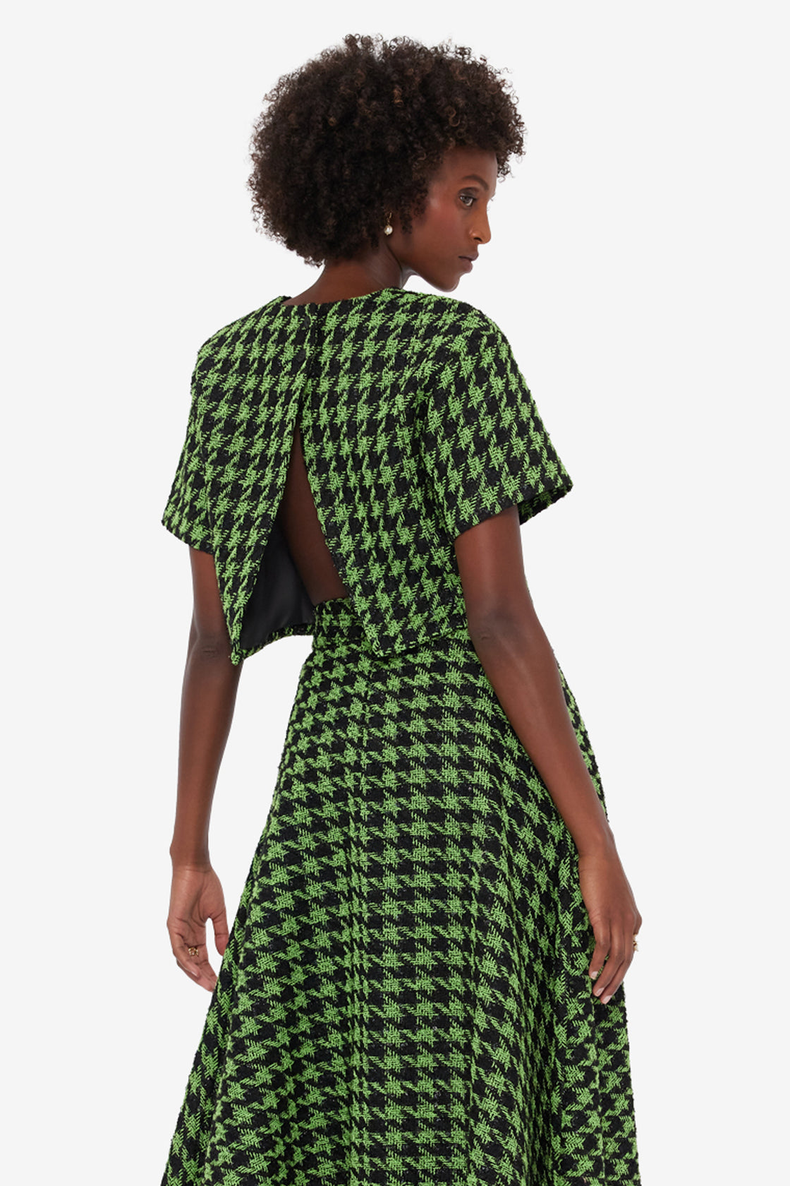 Exclusive LEO LIN Indie Tweed Sleeve Top - Houndstooth