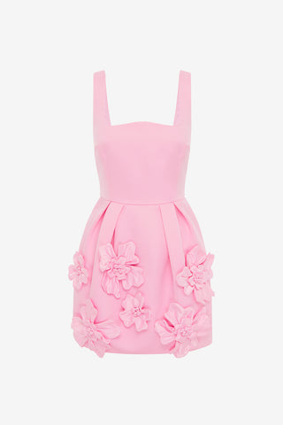 Exclusive LEO LIN Piper Floral Applique Bell Shape Mini Dress - Baby Pink