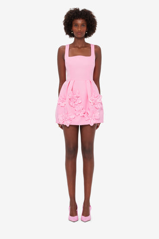 Exclusive LEO LIN Piper Floral Applique Bell Shape Mini Dress - Baby Pink
