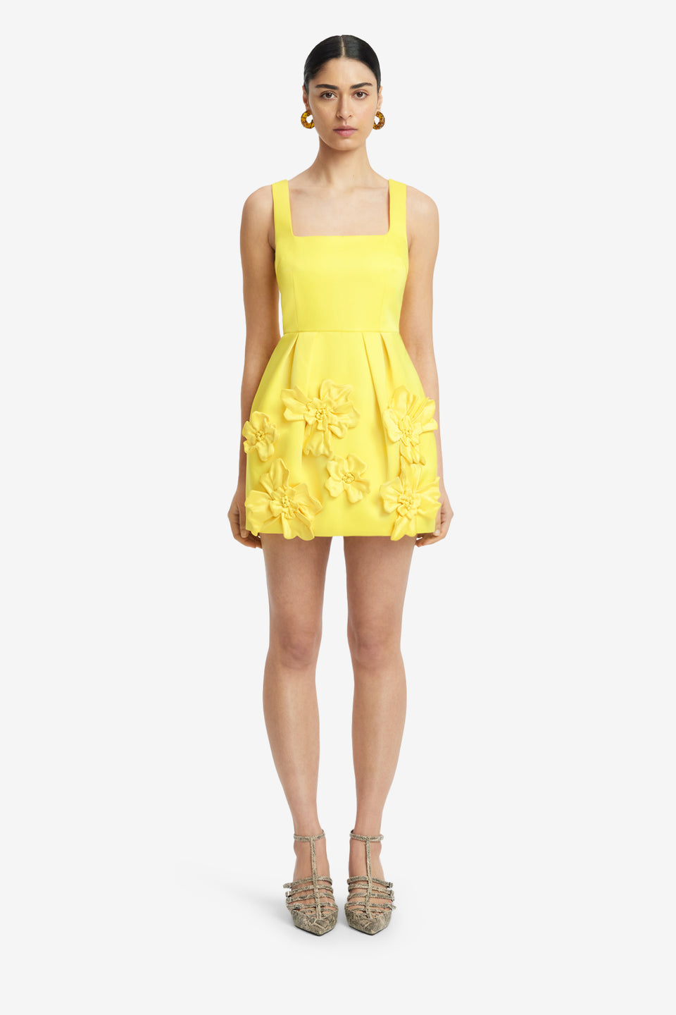 Exclusive LEO LIN Piper Floral Applique Bell Shape Mini Dress - Sunshine