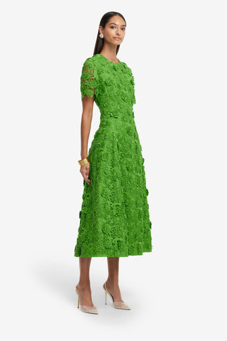 Exclusive LEO LIN Caroline Lace Short Sleeve Midi Dress - Fern