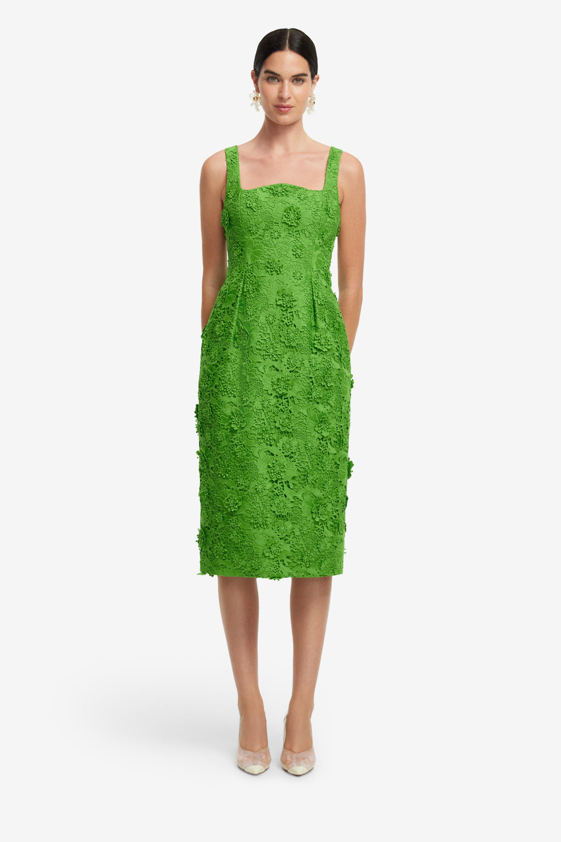 Exclusive LEO LIN Larissa Lace Midi Dress - Fern