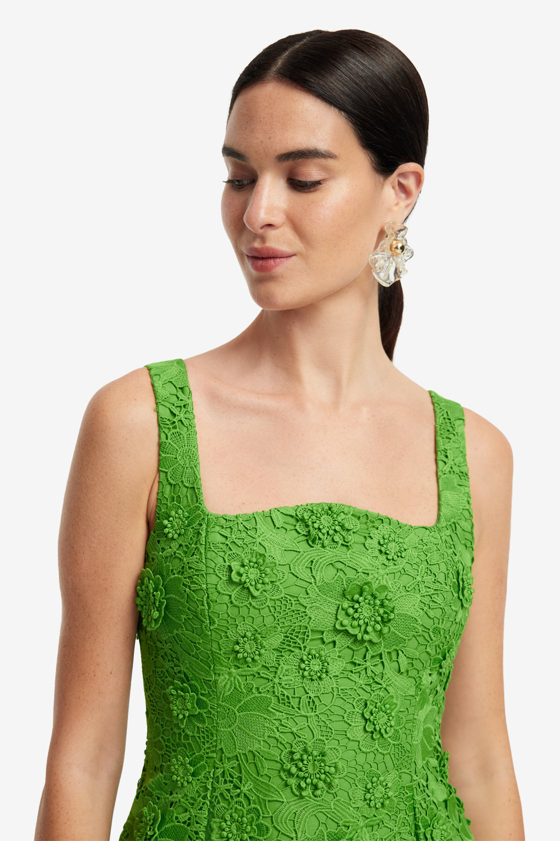 Exclusive LEO LIN Larissa Lace Midi Dress - Fern