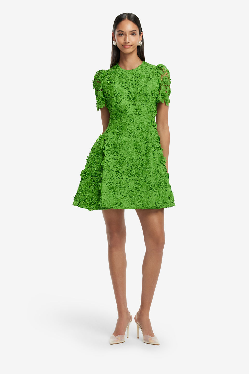 Exclusive LEO LIN Elyse Lace Short Sleeve Mini Dress - Fern