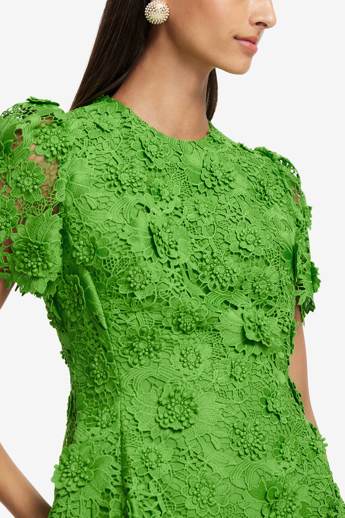 Exclusive LEO LIN Elyse Lace Short Sleeve Mini Dress - Fern